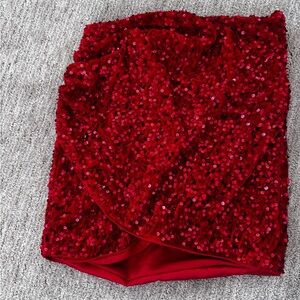 Line & Dot Red Sequin Mini Skirt S